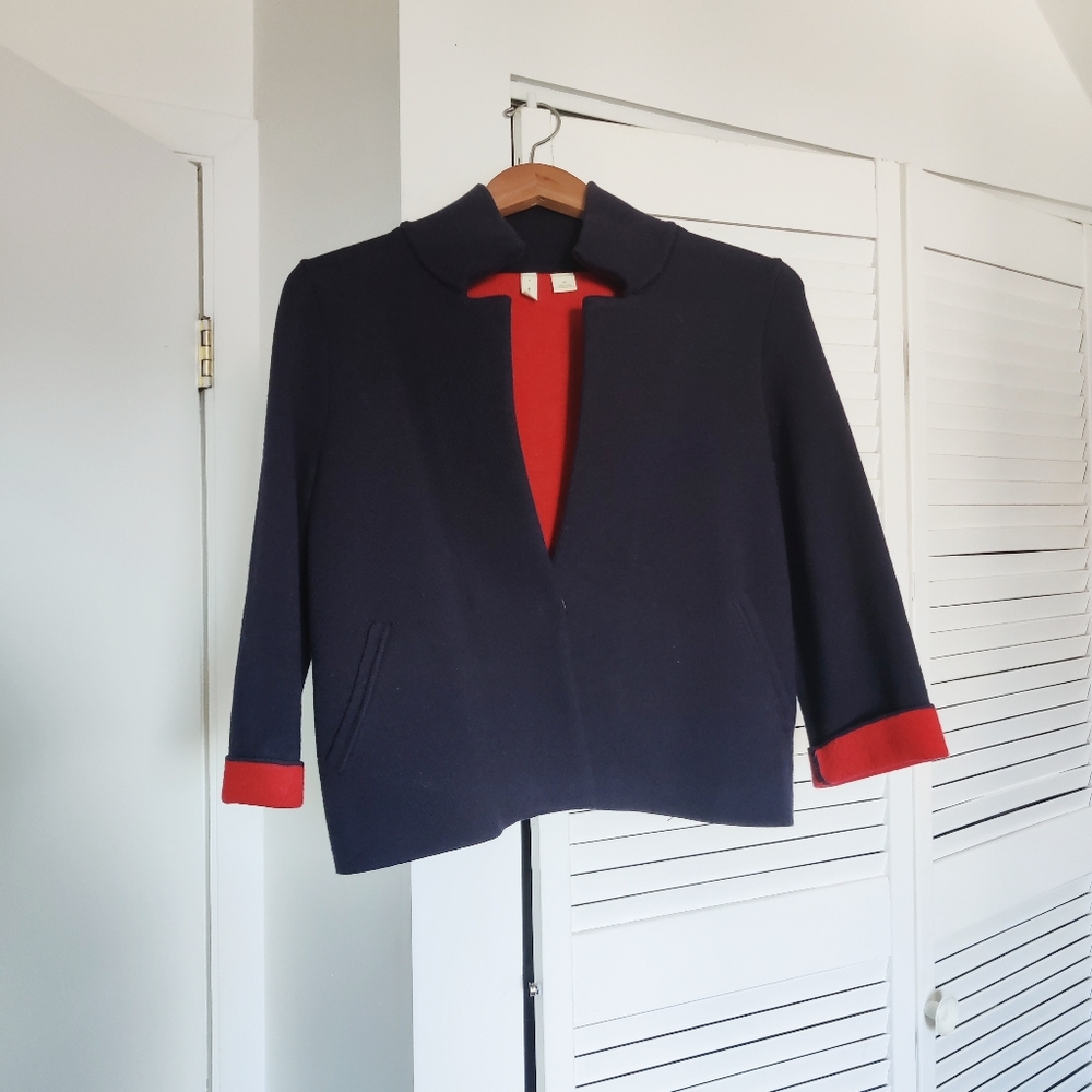 ANTHROPOLOGIE Navy Cropped Knit Boxy jacket XS